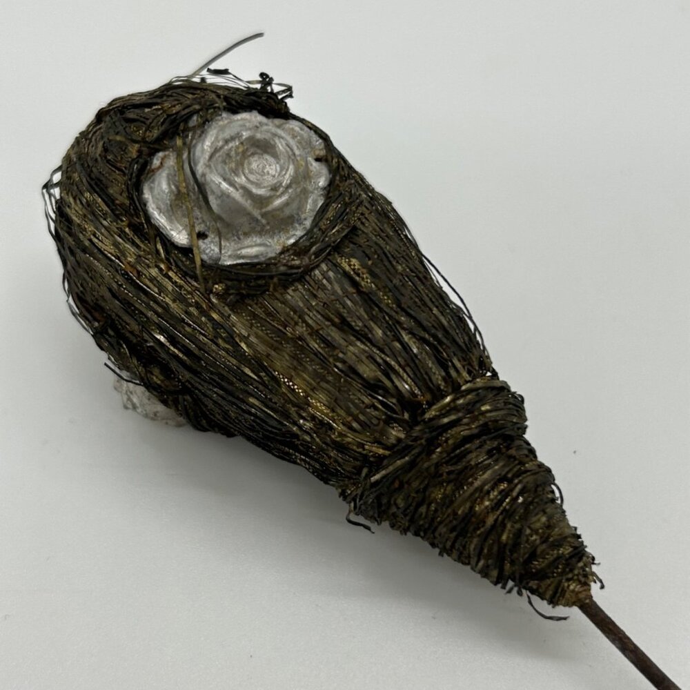 Handmade Edwardian Hat Pin Working Girl 6 Inch Fine Metallic Thread Wrapped